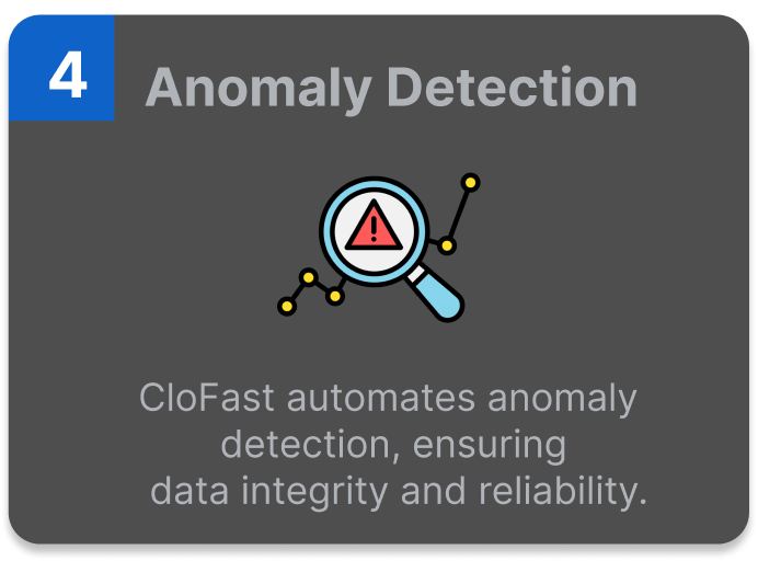 CloFast automates anomaly detection, ensuring data integrity and reliability.